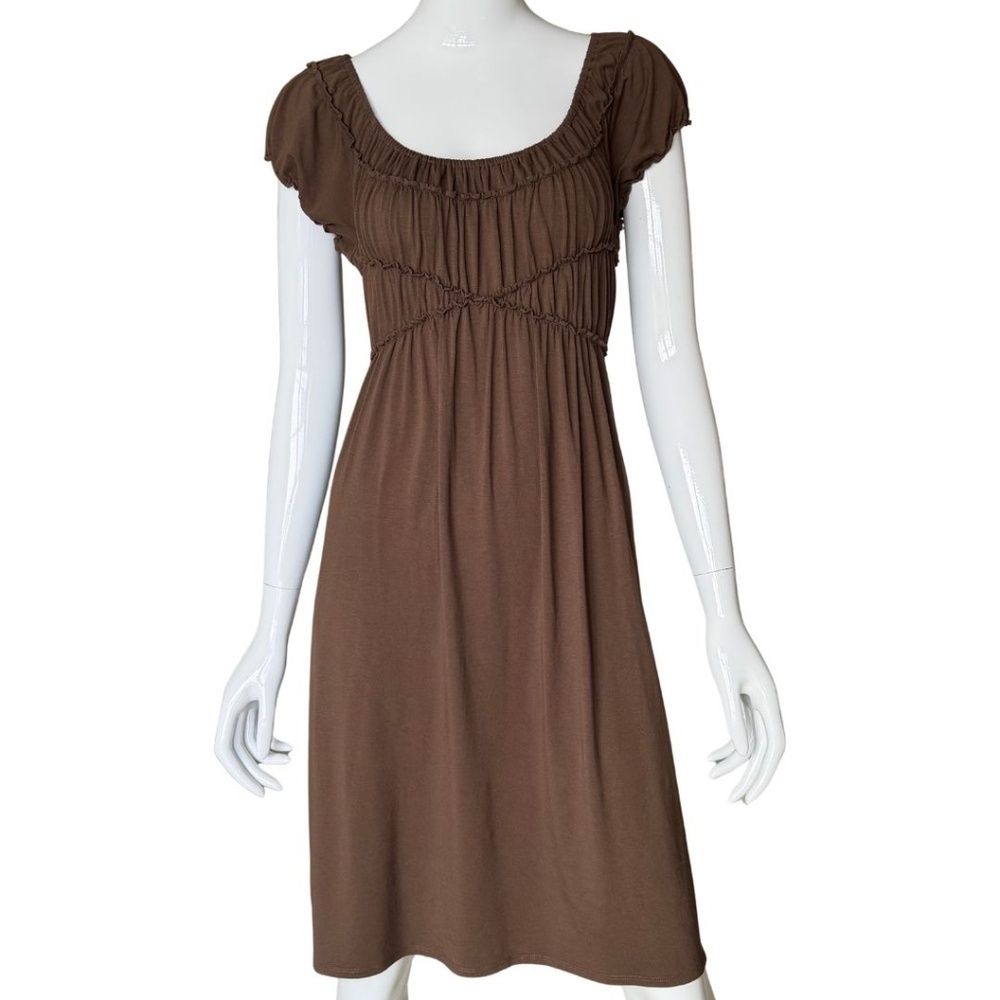 Max Studio Brown Juliette Style Boho Midi Dress Smocked Bodice Size Medium